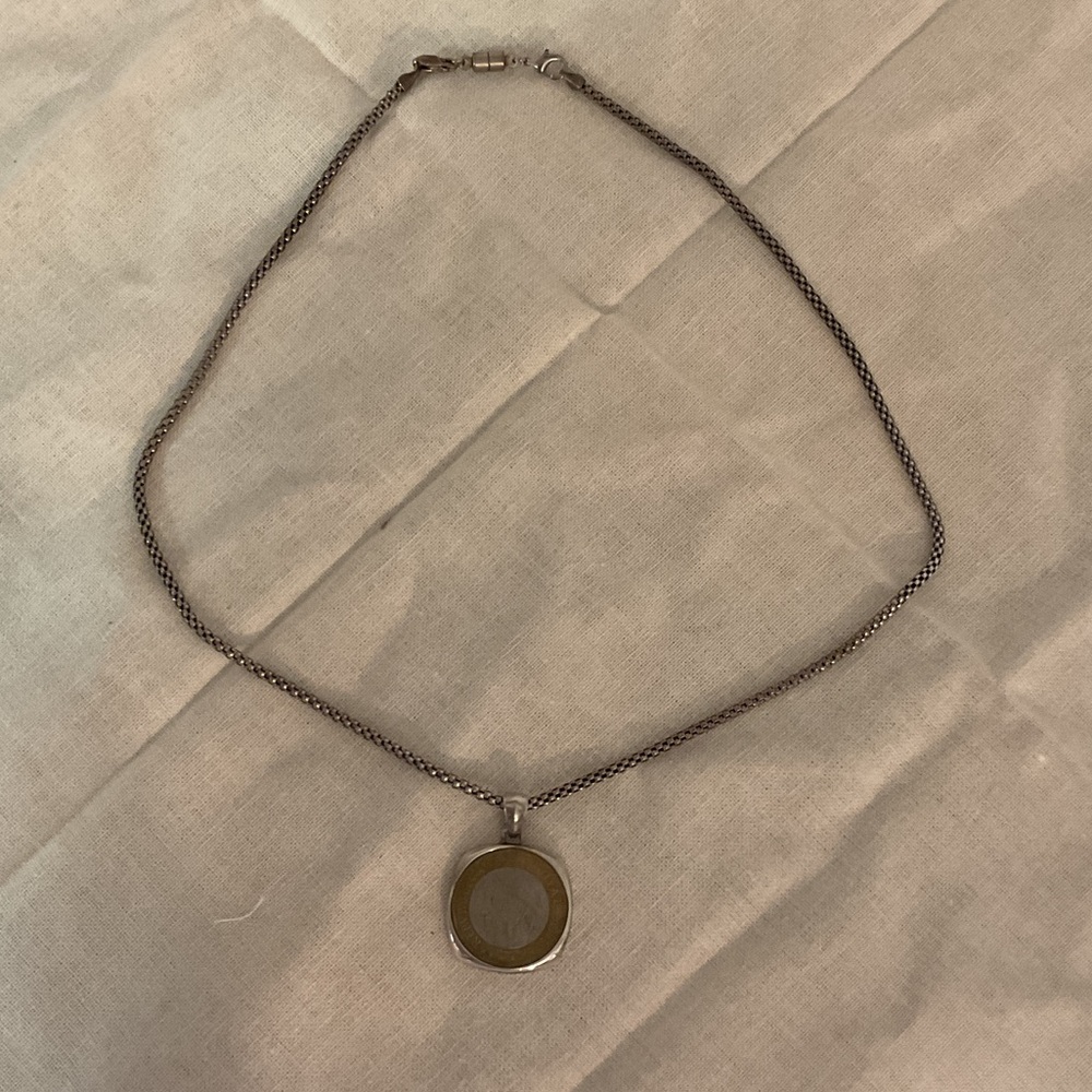 Silver Chain Necklace w/Roman Coin Pendant, 23”L, Magnetic Clasp